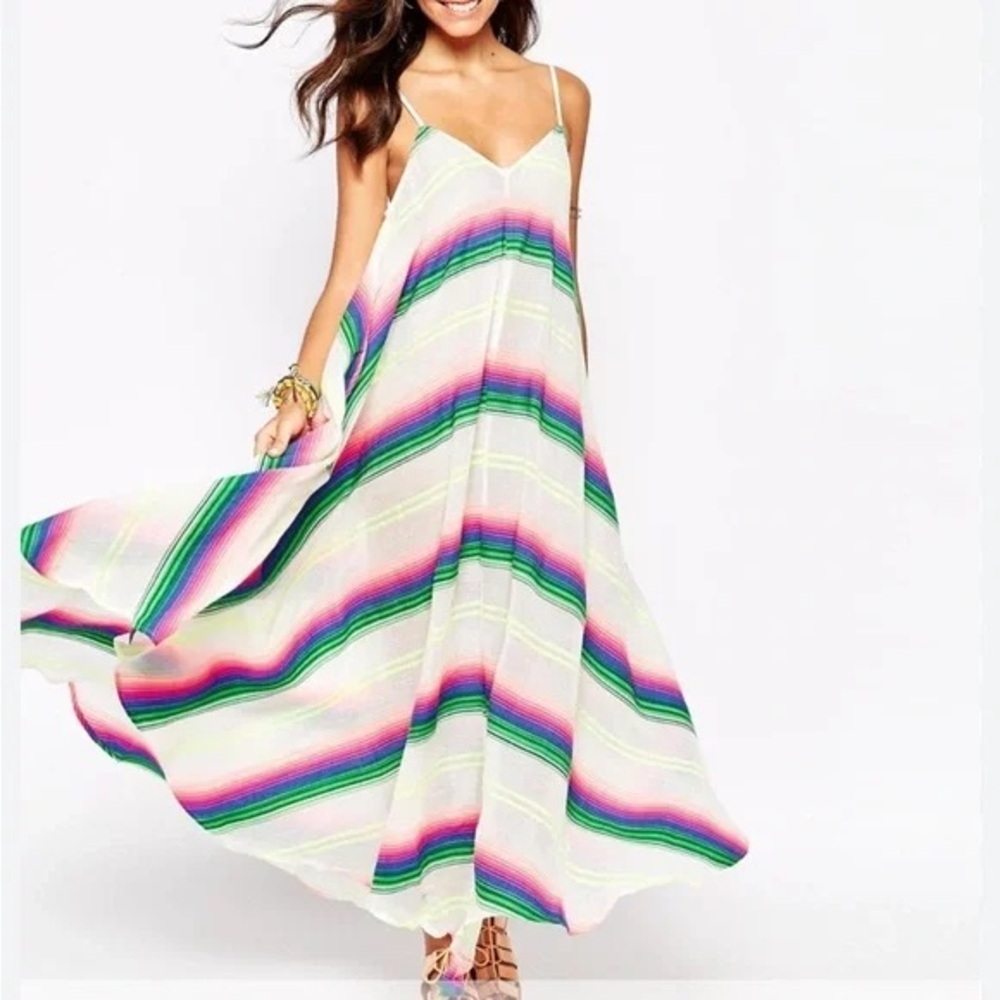 Mara Hoffman swim Rainbow Stripe Gauze Maxi Dress with neon stripes- size xs